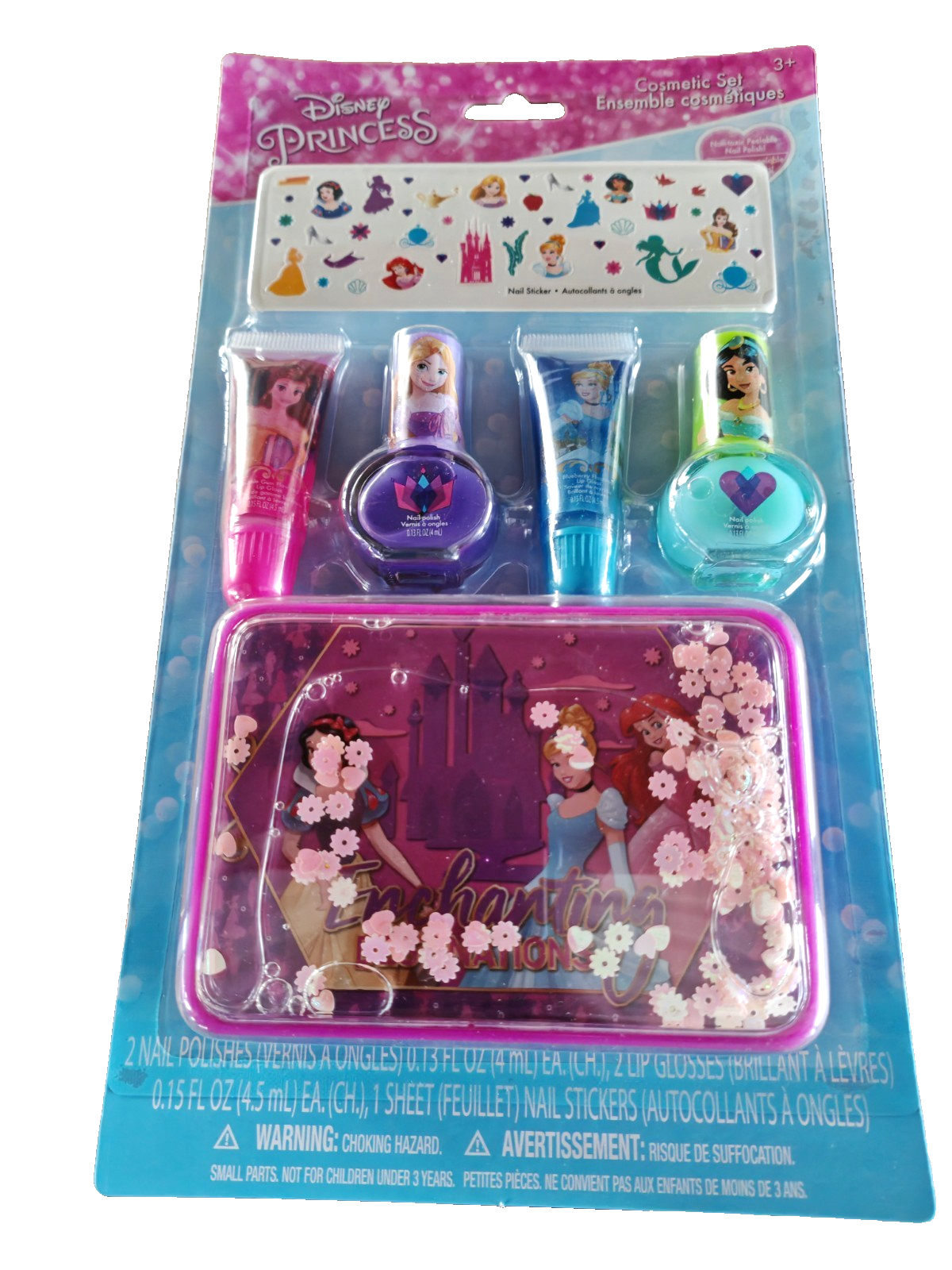 Disney Princess Kosmetik Set Kinder Lipgloss Nagellack Nagelsticker Etui 3+ D6