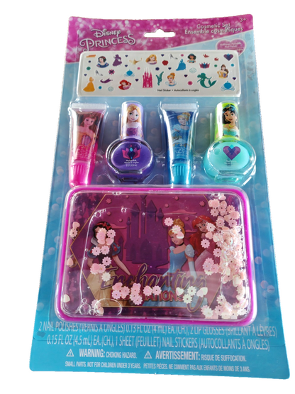 Disney Princess Kosmetik Set Kinder Lipgloss Nagellack Nagelsticker Etui 3+ D6