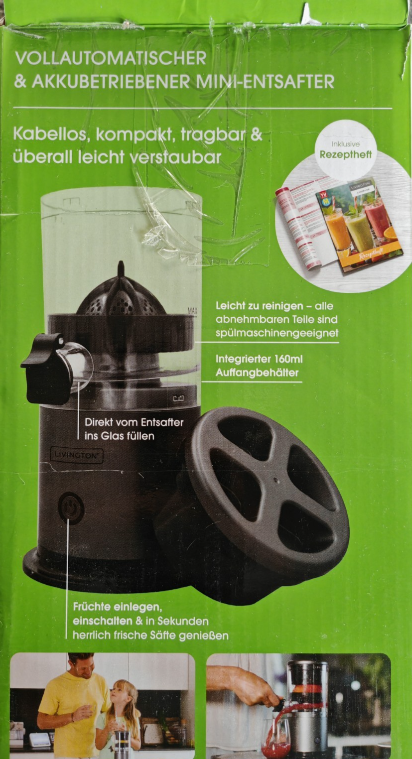 Livington JuiceBoost Akku Entsafter Kabellos Slow Juicer USB Saftpresse 160ml C3