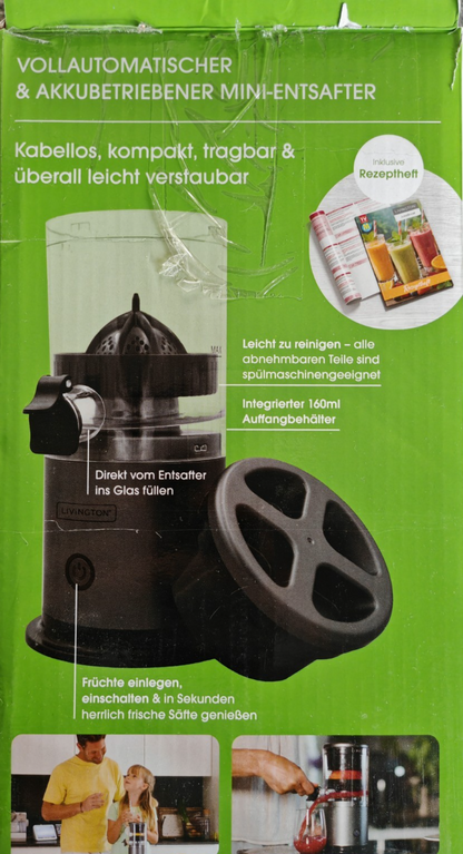 Livington JuiceBoost Akku Entsafter Kabellos Slow Juicer USB Saftpresse 160ml C3