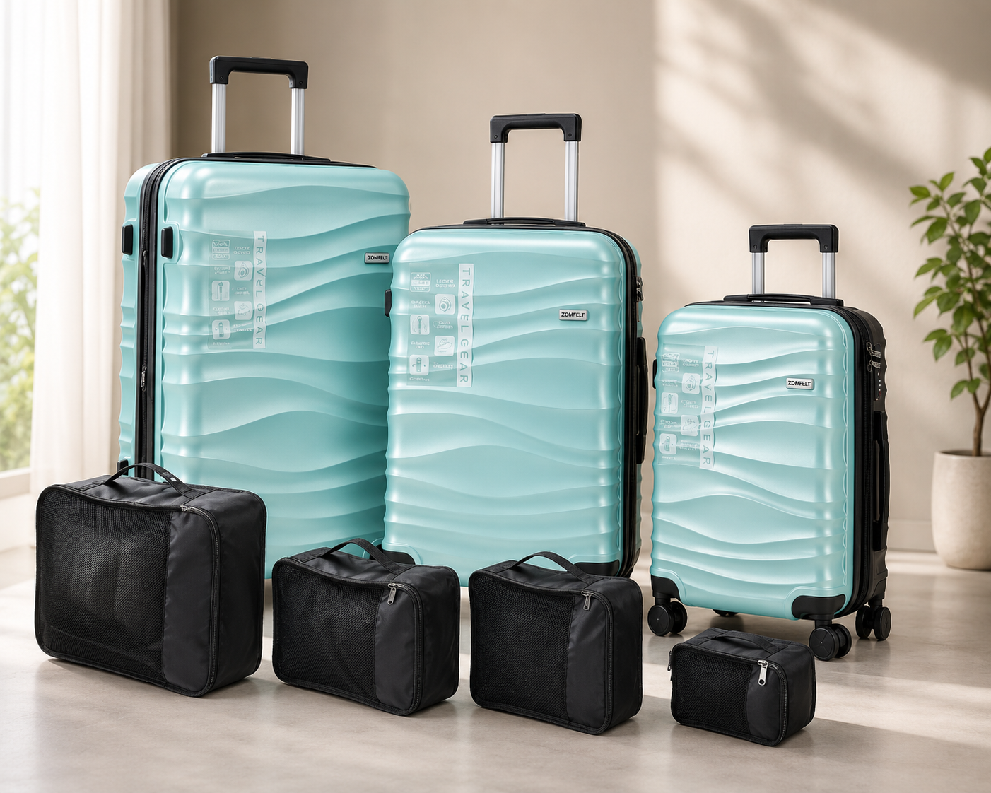 DMS Reisekofferset 7tlg Hartschale Türkis Trolley TSA Schloss Rollkoffer ABS