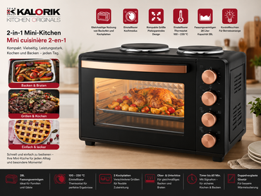 Kalorik TKG MK 1003 2in1 Miniküche Backofen Kochplatten 28L Drehspieß 3100W Pal2