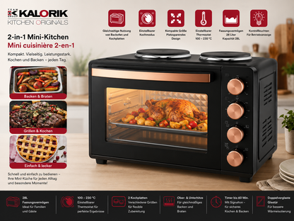 Kalorik TKG MK 1003 2in1 Miniküche Backofen Kochplatten 28L Drehspieß 3100W Pal2