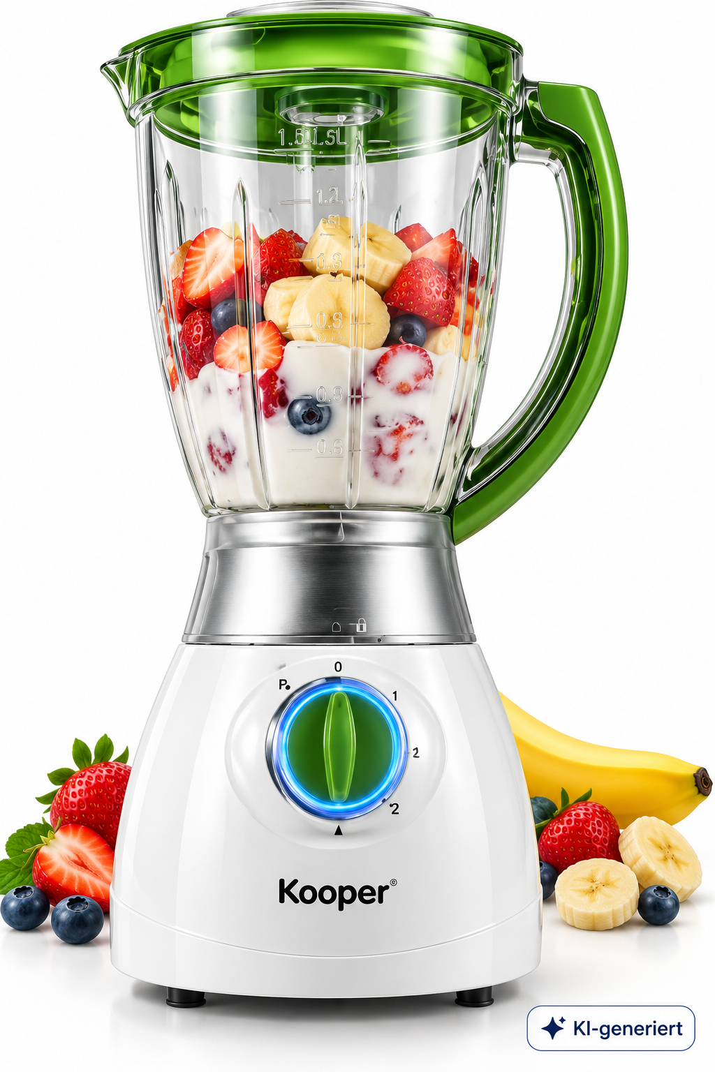 Kooper Standmixer 1,8 Liter 350W Smoothie Maker 4 Stufen Grün Weiß