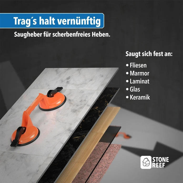 2x STONEREEF Saugheber Saugnapf Glasheber Fliesenheber Vakuumheber Doppel A6