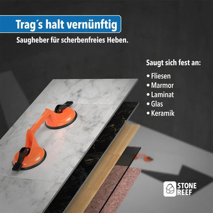 2x STONEREEF Saugheber Saugnapf Glasheber Fliesenheber Vakuumheber Doppel A6