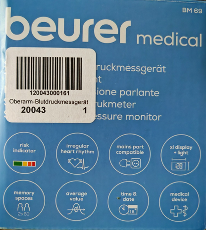 Beurer BM69 Oberarm Blutdruckmessgerät Pulsmessung Digital Weiß Komfort C04 o.Ba