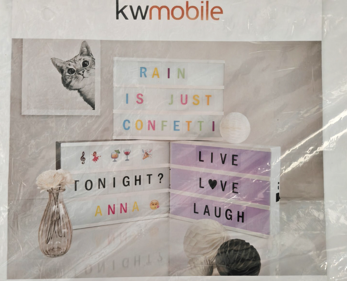 kwmobile LED Lichtbox A4 Weiß 126 Buchstaben Emojis Farbwechsel Leuchtbox E2