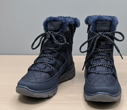 Skechers Damen Winterboots Gr. 35 Blau Memory Foam Gefüttert Schnürstiefel Boots
