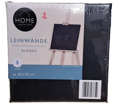 3x Home Creation Leinwand Blanko 20x20cm , Schwarz