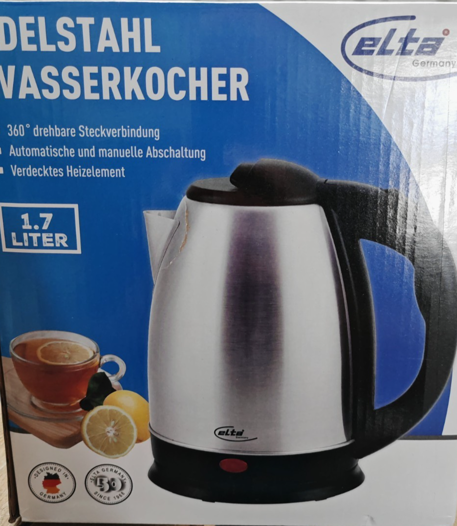 ELTA Edelstahl Wasserkocher 1,7L 2200W 360° Kabellos Abschaltautomatik C3