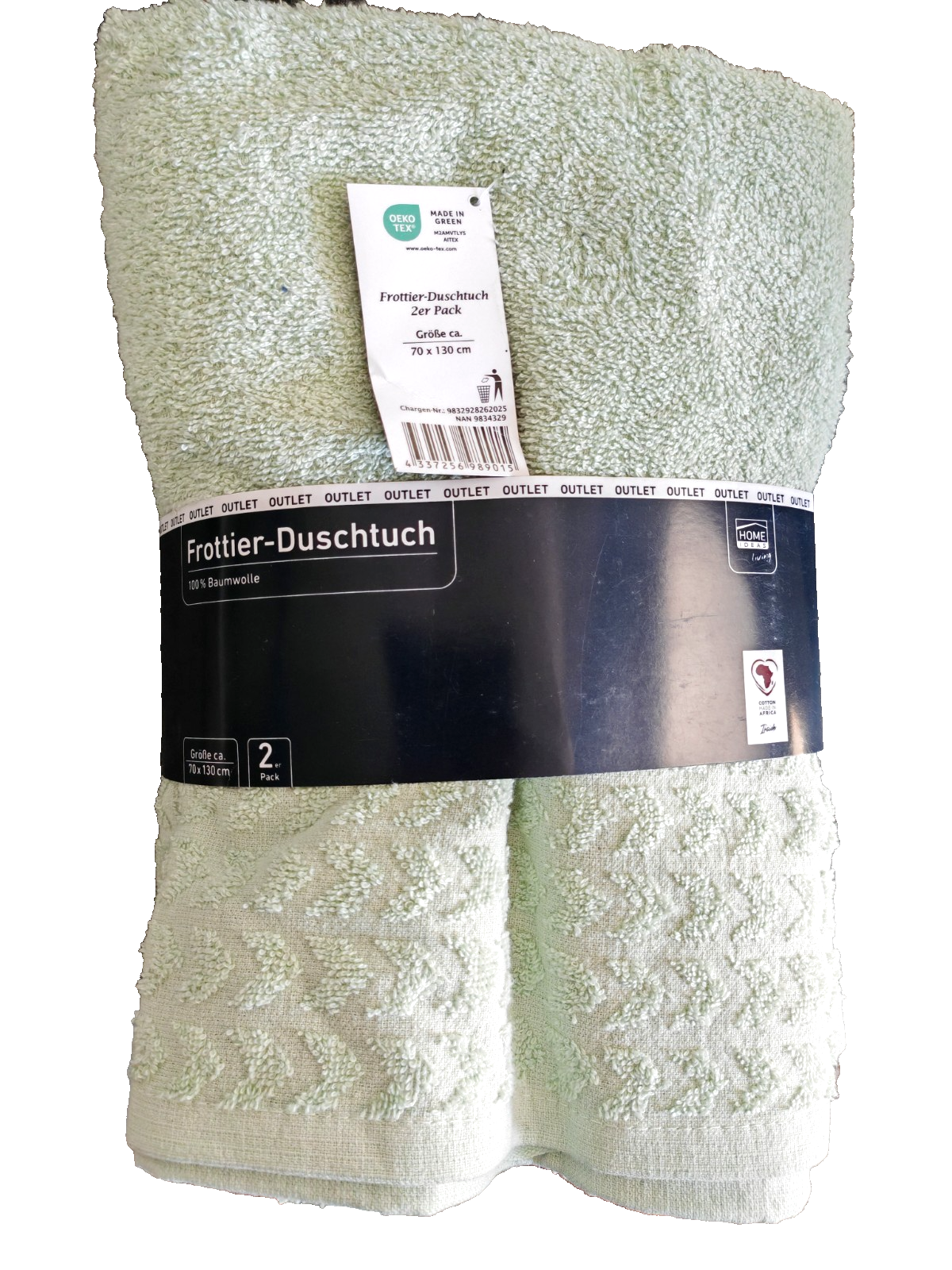 2x Home Ideas Frottee Duschtuch 70x130 cm 100% Baumwolle Grün Handtuch D10