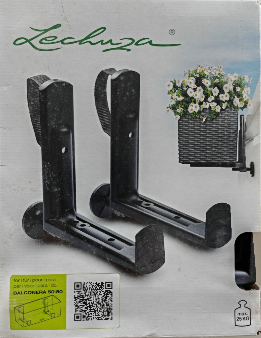 LECHUZA BALCONERA Balkonkastenhalter 2er Set Schwarz bis 25kg Geländer D10