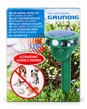 Grundig Solar Tierabwehr Ultraschall Tiervertreiber mit LED Blitz IP44 A8