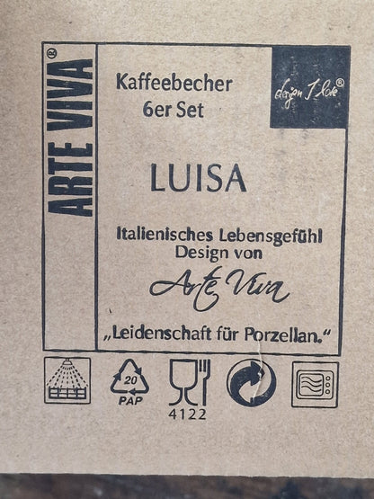 Arte Viva Luisa Kaffeebecher 6er Set Porzellan Tassen Blau Weiß Blumen HA18