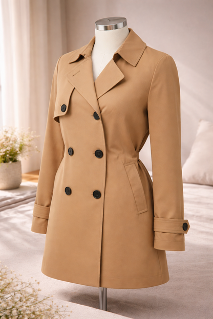 ANNI FOR FRIENDS Damen Trenchcoat Gr. 44 Camel Kurzmantel Übergangsjacke Z