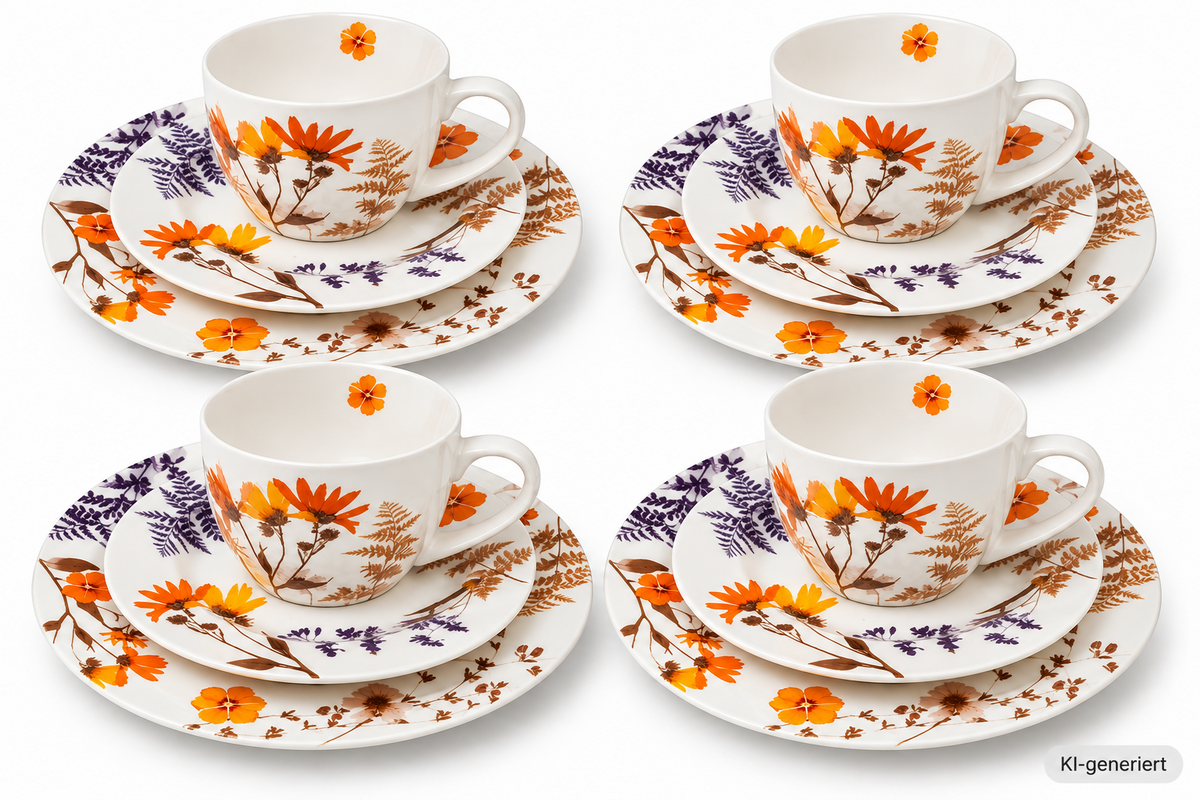 Weltbild Kaffeeservice Wildblumen 12tlg Tassen Teller Unterteller Set HA17