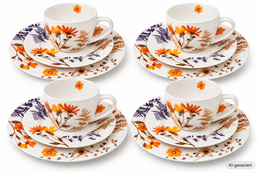 Weltbild Kaffeeservice Wildblumen 12tlg Tassen Teller Unterteller Set HA17