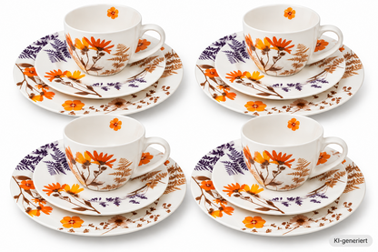 Weltbild Kaffeeservice Wildblumen 12tlg Tassen Teller Unterteller Set HA17