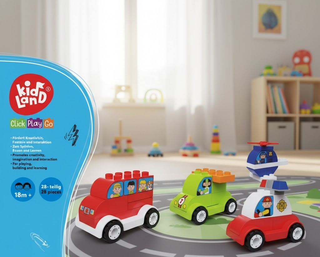 KidLand Click Play Go 4er Fahrzeug Set Spielzeugautos Kinder Fahrzeuge
