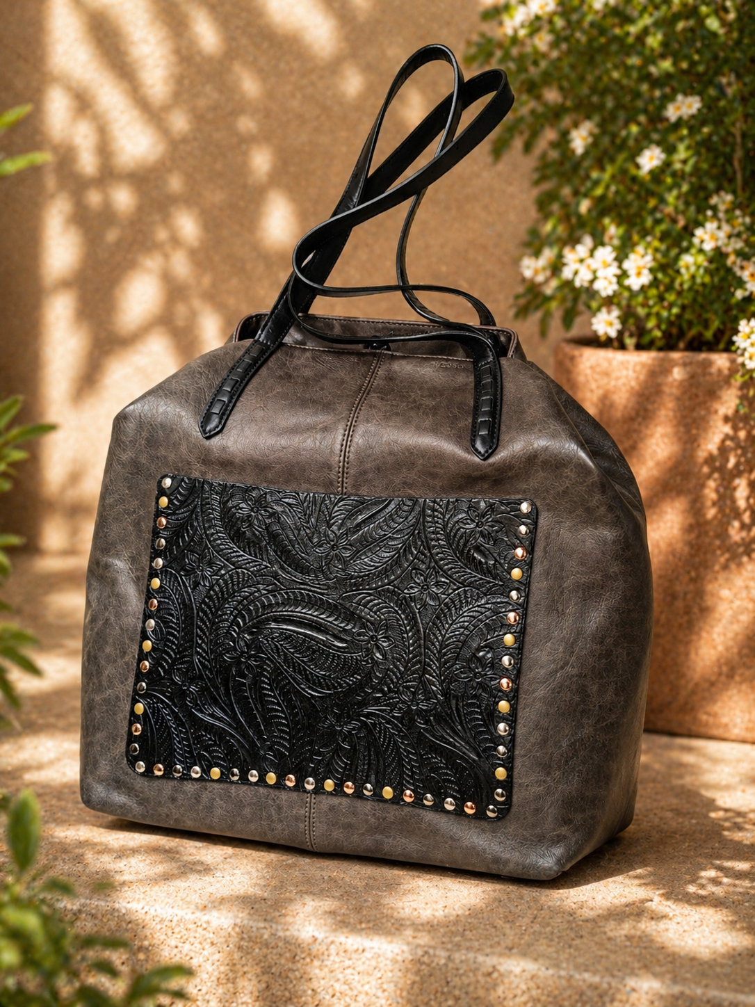 PICARD Pampa Shopper 2222 Charcoal Damen Handtasche Schultertasche Grau Niete H3