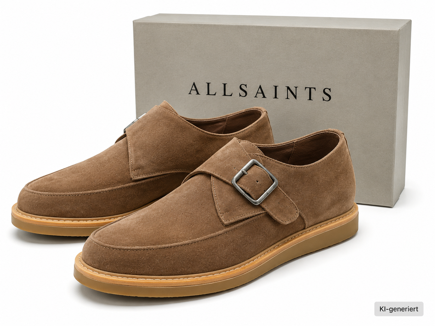 AllSaints Rollin Monk Strap Herren Schuhe Wildleder Taupe Schnalle Gr. 41 G1