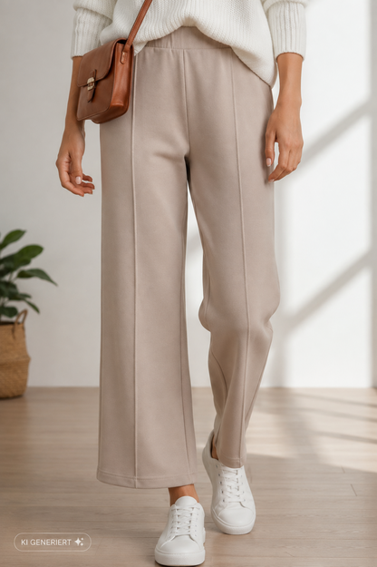 Lyla Damen Loungehose Gr. 42 Creme 7/8 Jersey Freizeithose Bequem Schlupfhose D3
