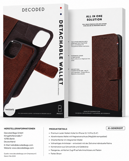 DECODED Detachable Wallet für iPhone 12 – Braun – MagSafe – Echtleder A9