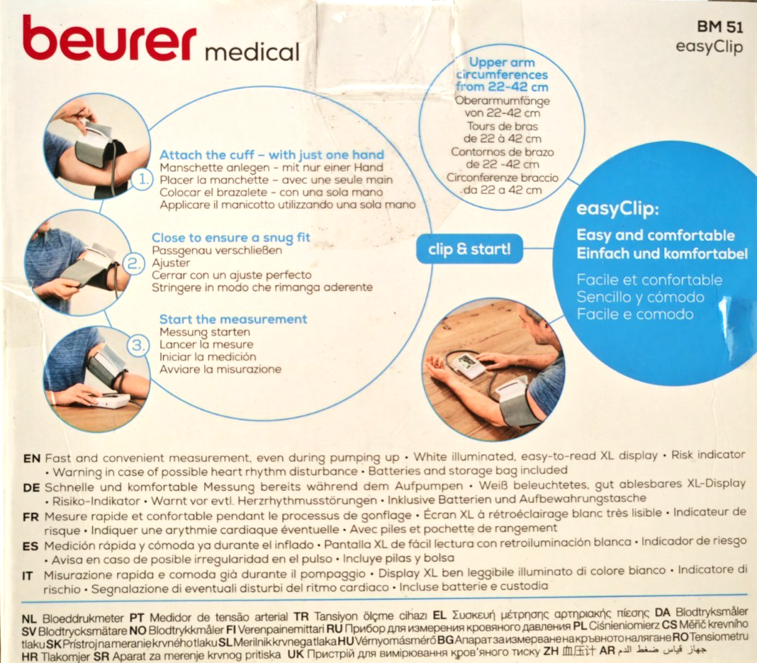 Beurer BM51 easyClip Oberarm Blutdruckmessgerät Pulsmessung vollautomatisch C04