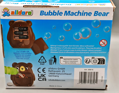 alldoro 60616 Seifenblasenmaschine Bär Braun batteriebetrieben inkl. Seifenlauge