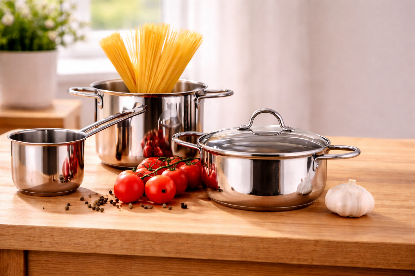 Inoxriv Topfset 7-teilig – Kochtopf Set Edelstahl Silber