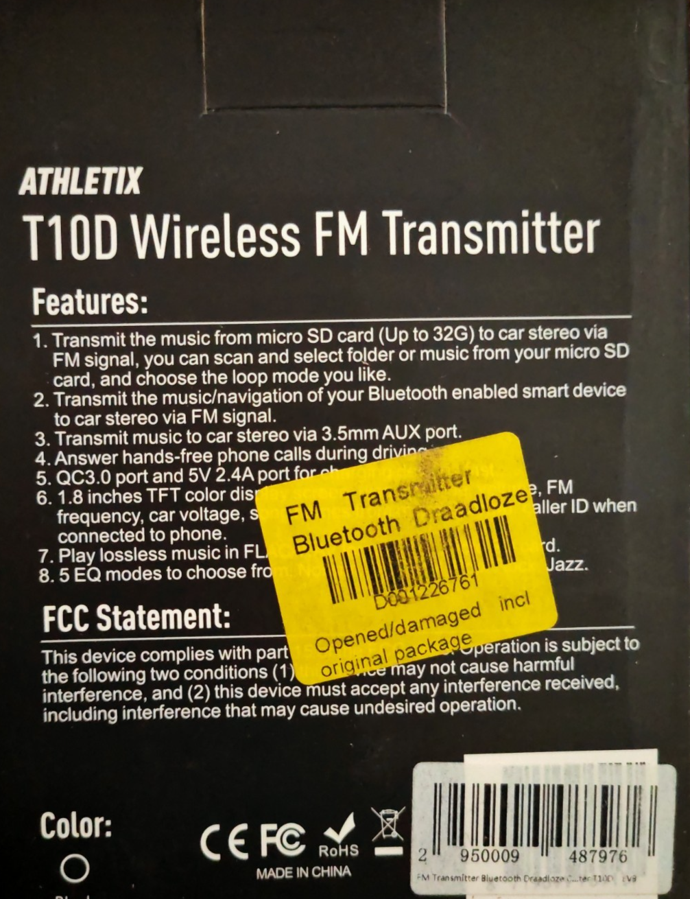 Athletix T10D Wireless FM Transmitter Bluetooth Auto USB Ladegerät Freisprech A8