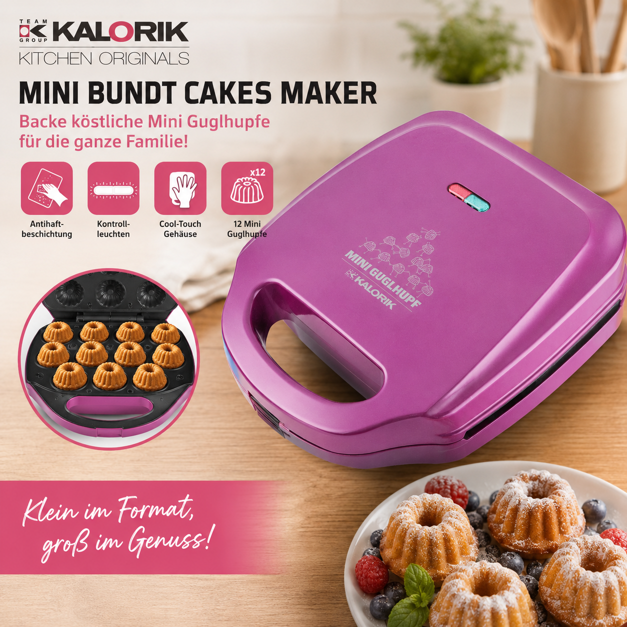 Kalorik TKG CKM 1006 AU S Mini Gugelhupfbäcker 12 Mini Kuchen 900W Backgerät F3