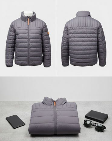 Strandfein Menswear Steppjacke Grau mit abnehmbarer Mütze Herren Gr. 56