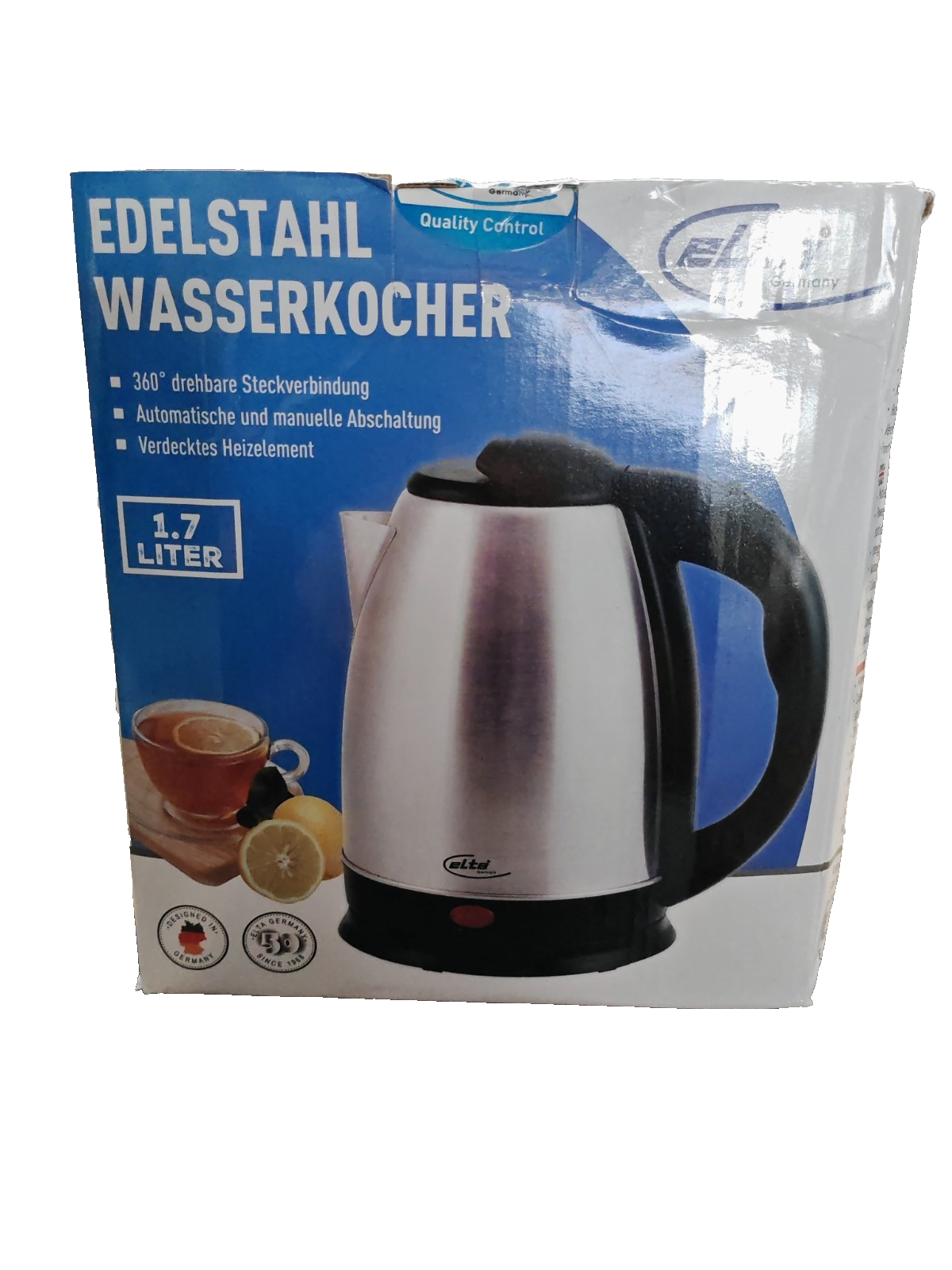 ELTA Edelstahl Wasserkocher 1,7L 2200W 360° Kabellos Abschaltautomatik C3