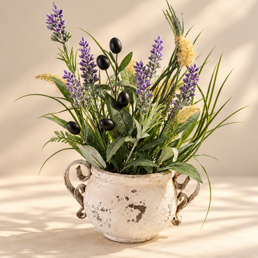 Lavendel Gesteck im Topf Kunstblumen 43 cm Deko Pflanze Vintage Landhaus E7
