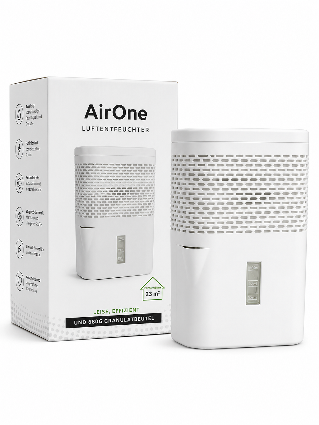 BonAura AirOne Luftentfeuchter 680g Granulat 23m² 1L ohne Strom Off White HA28
