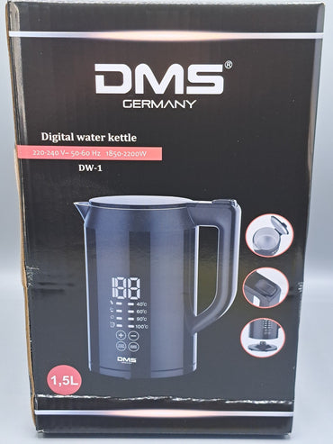 DMS DW-1 Digitaler Wasserkocher 1,5l 2200W LED Display Edelstahl Schwarz