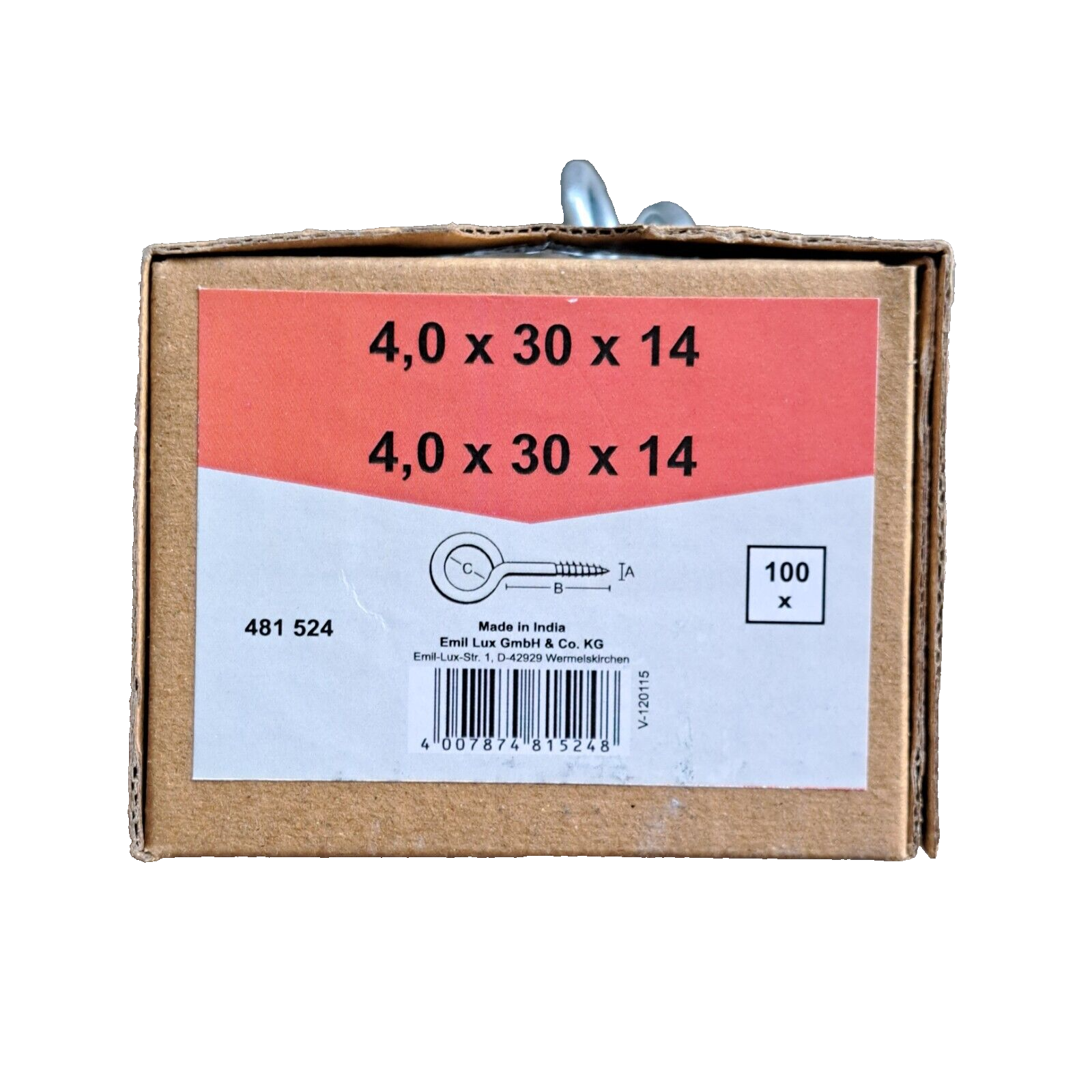 Emil Lux 481524 Schraubhaken Rund, 4,0 x 30 x 14 mm