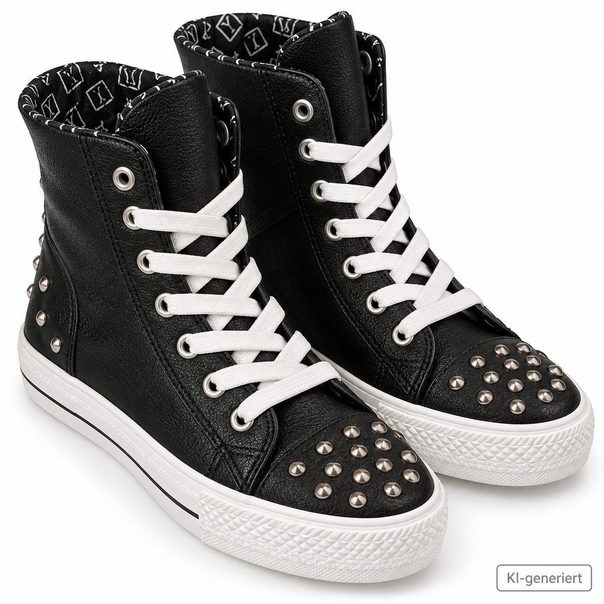 MANAS Loscarpe Damen High Top Sneaker Gr. 36 Schwarz Nieten Schnürschuhe