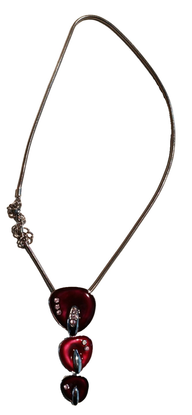Damen Halskette Silberfarben Rot 3 Anhänger Strass Modeschmuck Collier G3