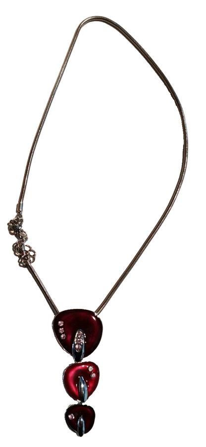 Damen Halskette Silberfarben Rot 3 Anhänger Strass Modeschmuck Collier G3