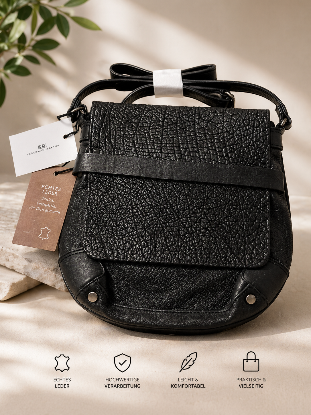 Desiderius Basic Cypress Handtasche Schwarz Echtleder Unisex Tasche