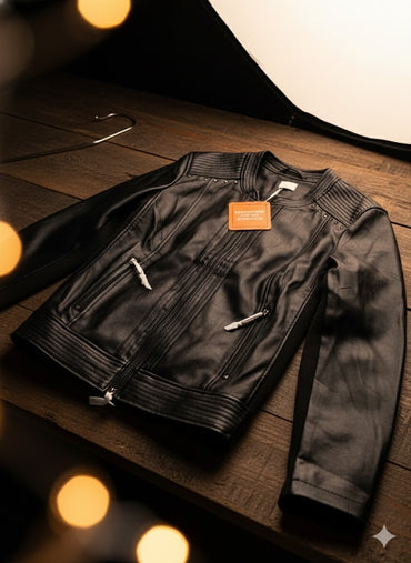 VIA MILANO Jacke Gr. 40 Schwarz | Nappaleder-Optik & Stretch-Einsätze | Weich