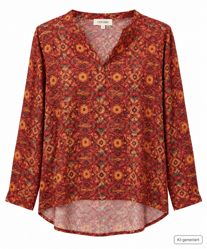 SOULS by Eywasouls Damen Bluse Gr. 36 Terracotta Gemustert Langarm Boho D1