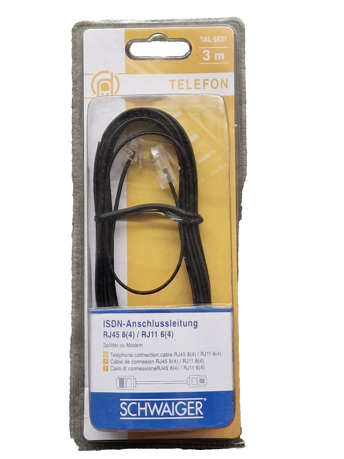 Schwaiger TAL6631 ISDN Kabel RJ45 RJ11 3m Anschlussleitung Telefon
