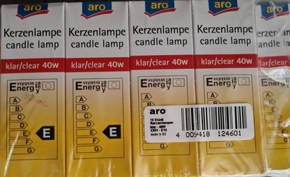 aro 9x Kerzenlampe 40W E14 Klar Glühbirnen Kerzenform Glühlampen HA34
