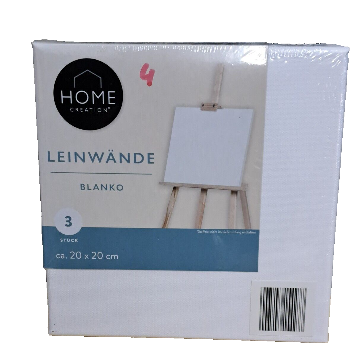 3x Home Creation Leinwand Blanko 20x20cm Weiß Keilrahmen Malerei