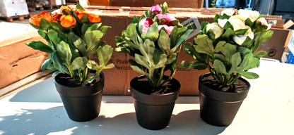 Künstliche Ranunkeln 3er Set im Topf Kunstblumen Orange Rosa Weiß 20 cm E7