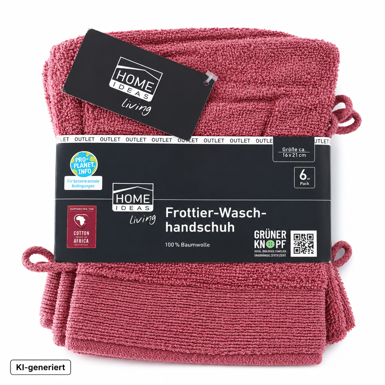 HOME IDEAS Living 6x Frottier Waschhandschuh 16x21 cm Baumwolle Rosa Beere E4